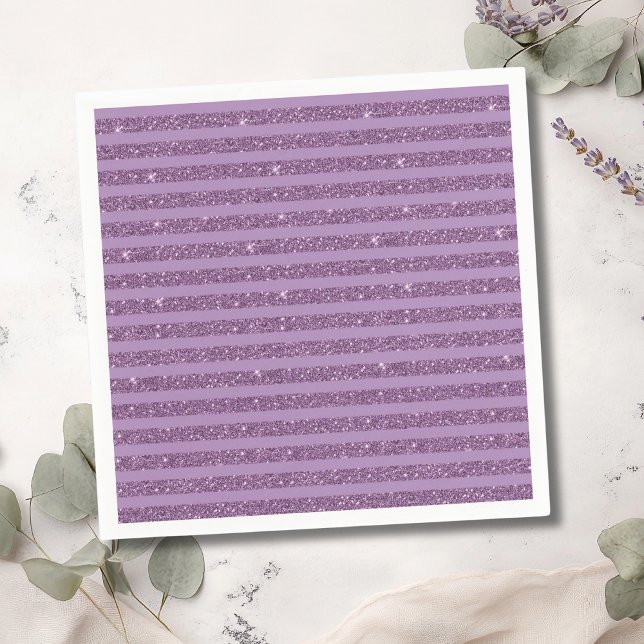 Muted Mulberry Glitter Style Horizontal Stripes Napkins (Creator Uploaded)