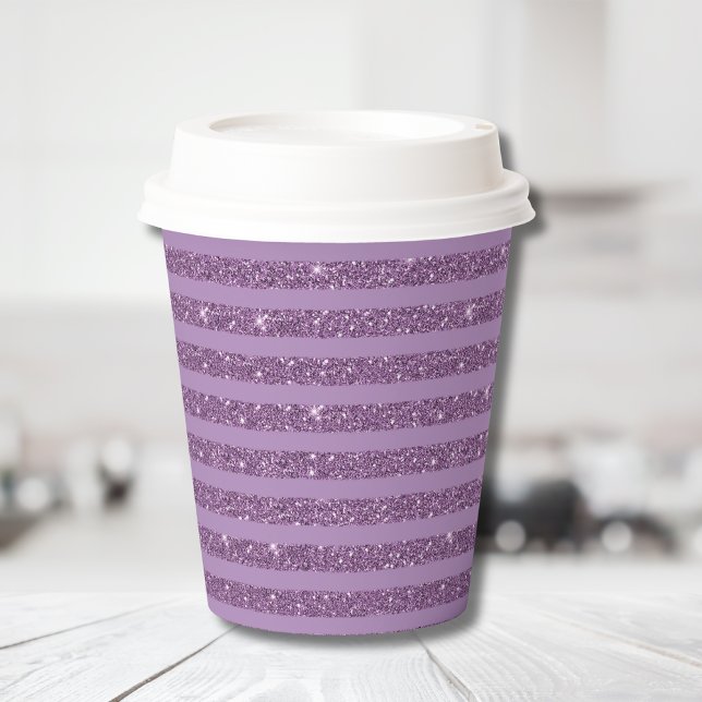 Muted Mulberry Glitter Style Horizontal Stripes Paper Cups (Creator Uploaded)