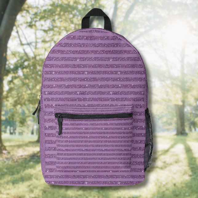 Muted Mulberry Glitter Style Horizontal Stripes Printed Backpack (Creator Uploaded)