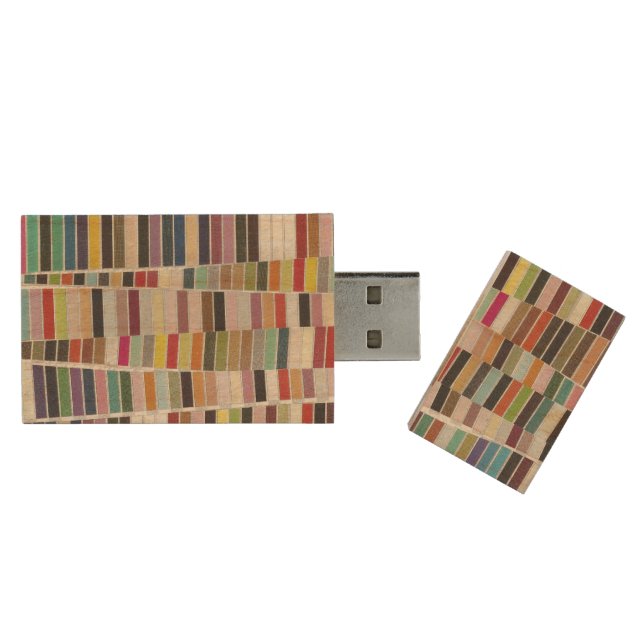 Muted Multicolor Swatches Wood Flash Drive (Opened)