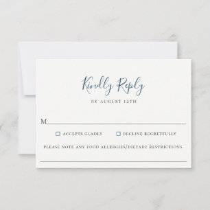 Muted Navy Blue Wedding Food Allergy RSVP Card