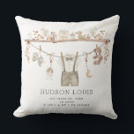 Muted Neutral Boho Baby Boy Nursery Birth Stats Throw Pillow<br><div class="desc">This pillow captures the essence of modern elegance with a touch of bohemian charm, featuring a delightful illustration of a baby boy outfit and a collection of charming baby elements like toys and shoes. Rendered in soft muted neutral tones, this pillow is not only a cozy nursery accessory but also...</div>