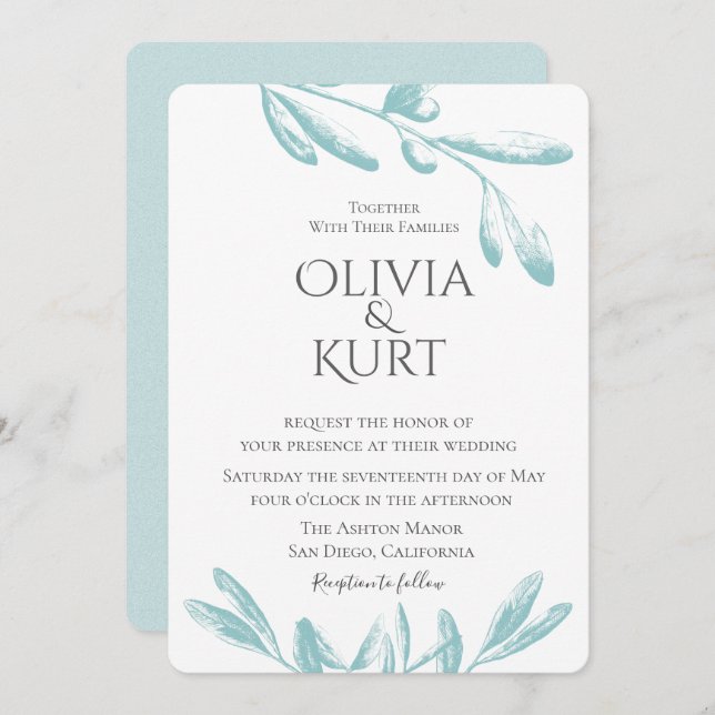 Muted Olive Branches Wedding Invitation (Front/Back)