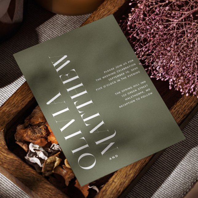 Muted Olive Green Botanical Wedding | Photo + QR Invitation (Creator Uploaded)