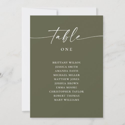 Muted Olive Green Modern Wedding Seating Chart Invitation