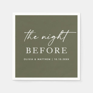 Muted Olive Green Rehearsal Dinner. Modern Wedding Napkins