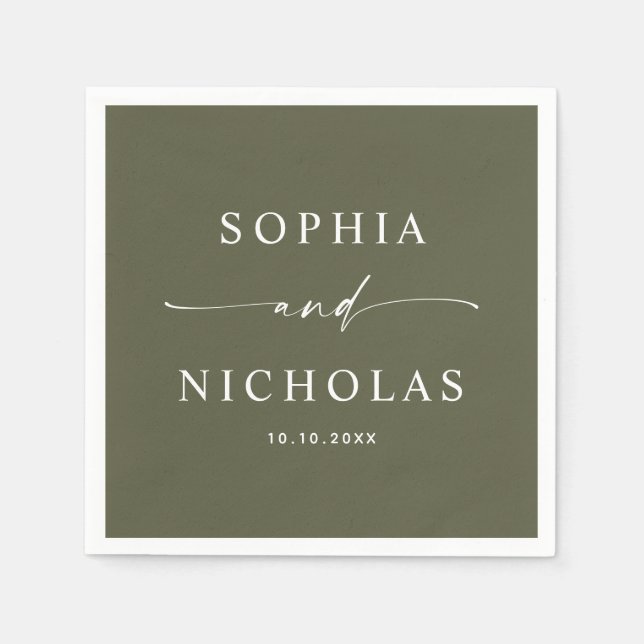Muted Olive Green Wedding | Minimalist Forest Napkins (Front)