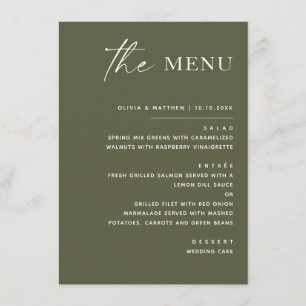 Muted Olive Green Wedding   Modern Minimalist Menu