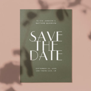 Muted Olive Green Woodland Wedding   Photo & QR Save The Date