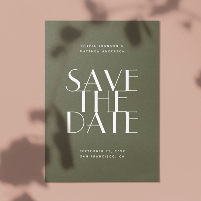 Muted Olive Green Woodland Wedding | Photo & QR Save The Date (Creator Uploaded)