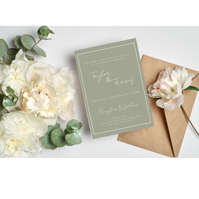 Muted Olive Sage Green and Cream Wedding  Invitation (The best diy wedding invitations, with modern wording and elegant script. Editable online templates.)