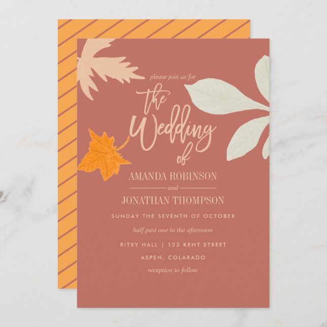 Muted orange Fall Autumn Wedding invitation (Front/Back)