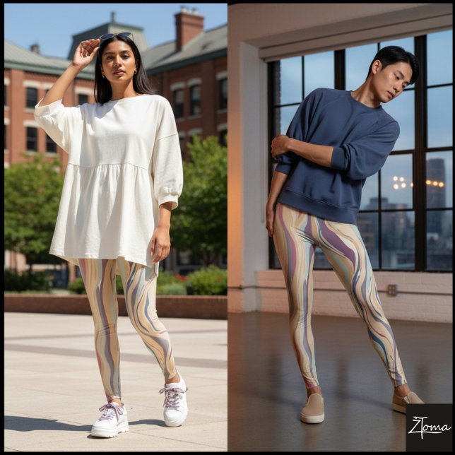 Muted Pastel Abstract Flowing Marble Wave Pattern Leggings (Creator Uploaded)