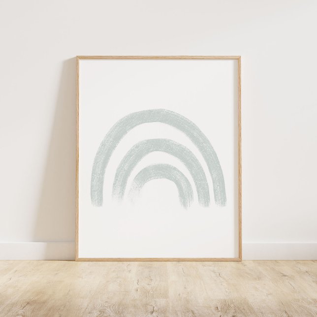Muted Pastel Blue Rainbow Poster (Chalky, textured brush style rainbow in muted pastel blue)