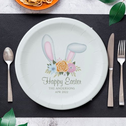Muted Pastel Colors Floral Bunny Ears Easter Paper Plates