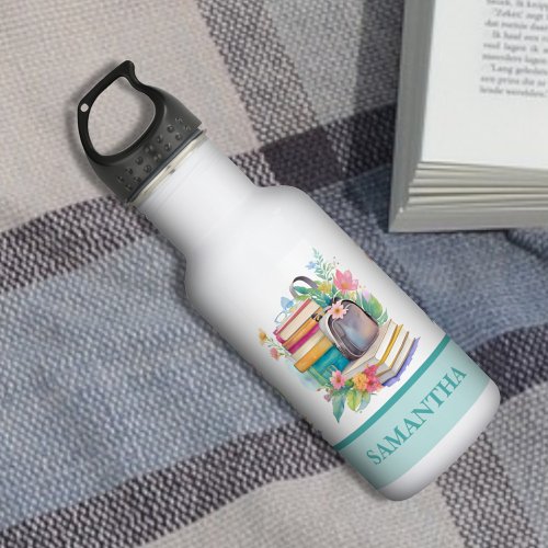 Muted Pastel Colors Watercolor Books and Backpack  Stainless Steel Water Bottle