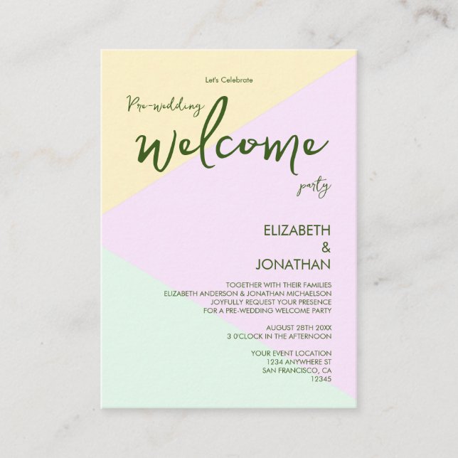 Muted Pastel Geometric Pre-Wedding Welcome Party Enclosure Card (Front)