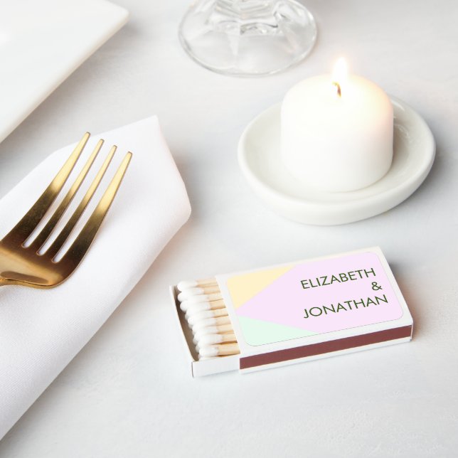 Muted Pastel Geometric Wedding Matchboxes (Insitu)
