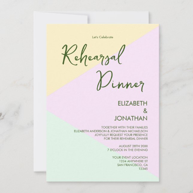 Muted Pastel Geometric Wedding Rehearsal Dinner Invitation (Front)