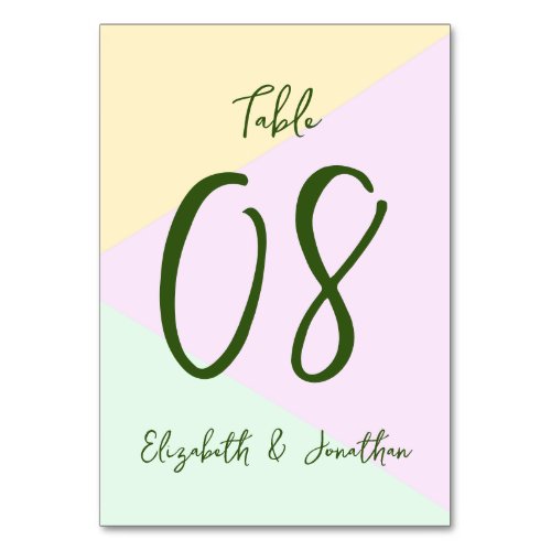 Muted Pastel Geometric Wedding Table Number