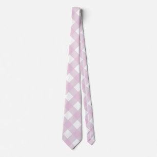 muted pastel pink white gingham plaid print neck tie