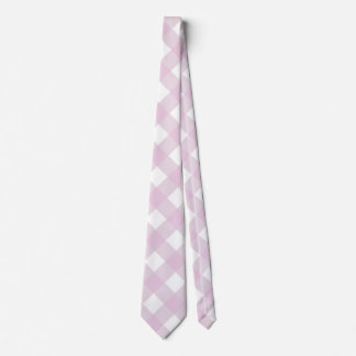 muted pastel pink white gingham plaid print neck tie