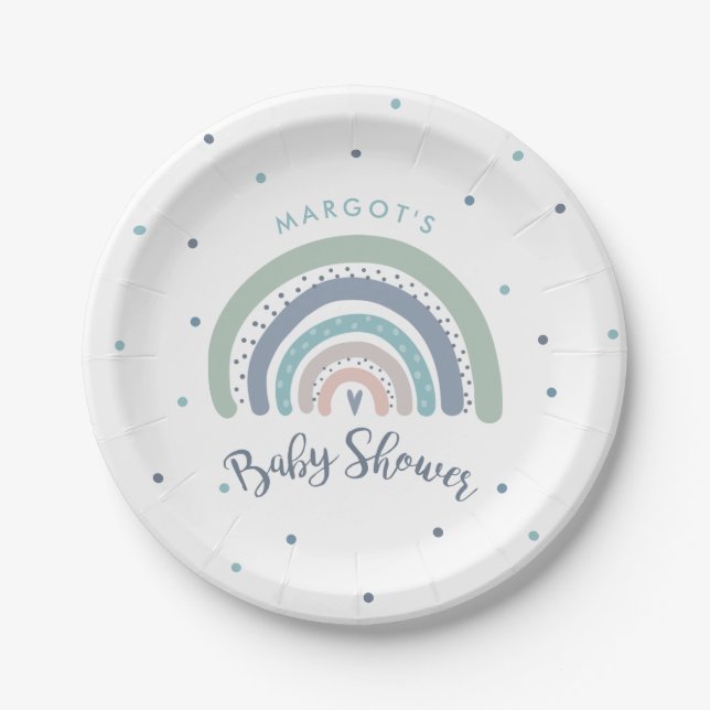 Muted Pastel Rainbow Baby Shower Paper Plates (Front)