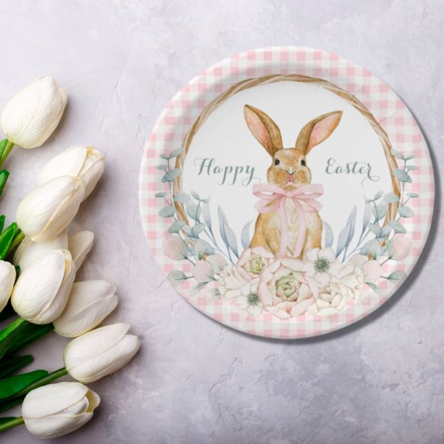 Muted Pastel Watercolor Floral Wreath Easter Paper Plates (Creator Uploaded)