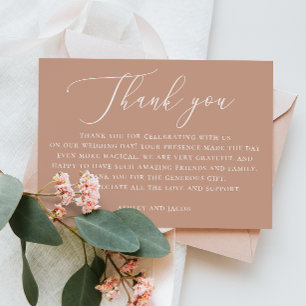 Muted Peach Beige Wedding Minimalist Calligraphy Thank You Card
