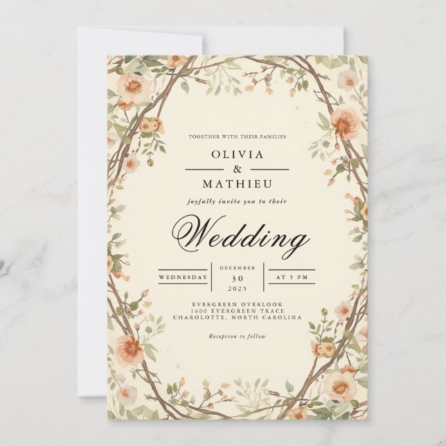 Muted Peach Floral Archway Wedding Invitation (Front)