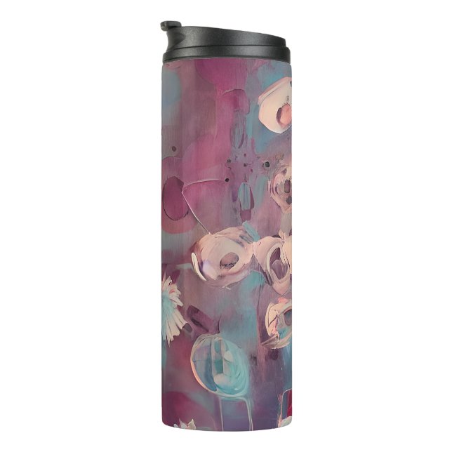 Muted pink and blue abstract flowers  thermal tumbler (Rotated Right)
