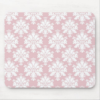 muted pink and white cream damask pattern mouse pad
