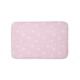 Muted Pink And White Wildflower Pattern Bath Mat