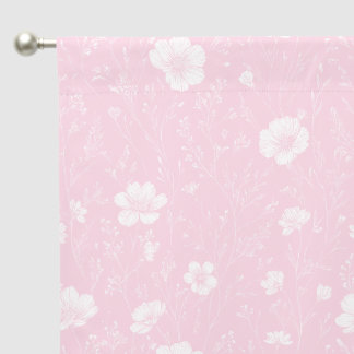 Muted Pink And White Wildflower Pattern Blackout Curtains