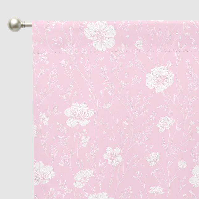 Muted Pink And White Wildflower Pattern Blackout Curtains (Pocket)
