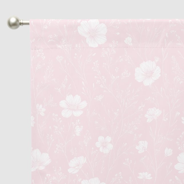 Muted Pink And White Wildflower Pattern Blackout Curtains (Pocket)