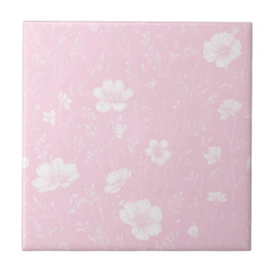 Muted Pink And White Wildflower Pattern Ceramic Tile