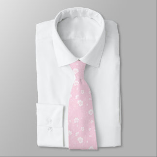Muted Pink And White Wildflower Patterned Neck Tie