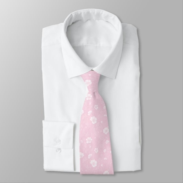 Muted Pink And White Wildflower Patterned Neck Tie (Tied)