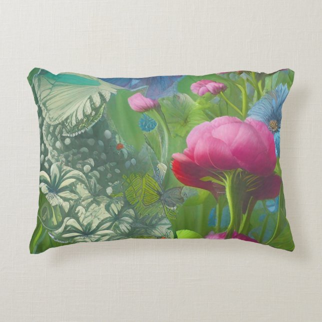 Muted pink, blue and White floral   Accent Pillow (Front)