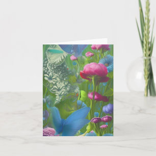Muted pink, Blue and White Floral Butterflies  Card