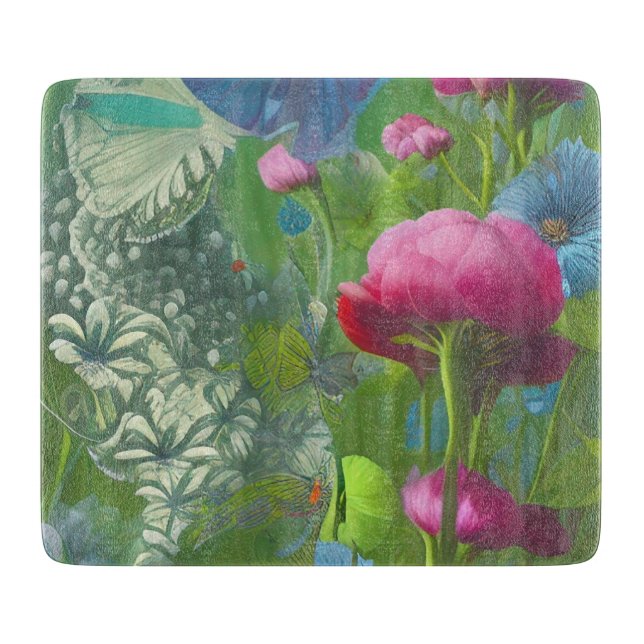 Muted pink, blue and White floral   Cutting Board (Front)