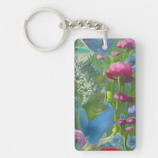 Muted pink, blue and White floral Keychain
