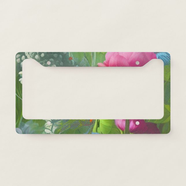 Muted pink, blue and White floral  License Plate Frame (Front)