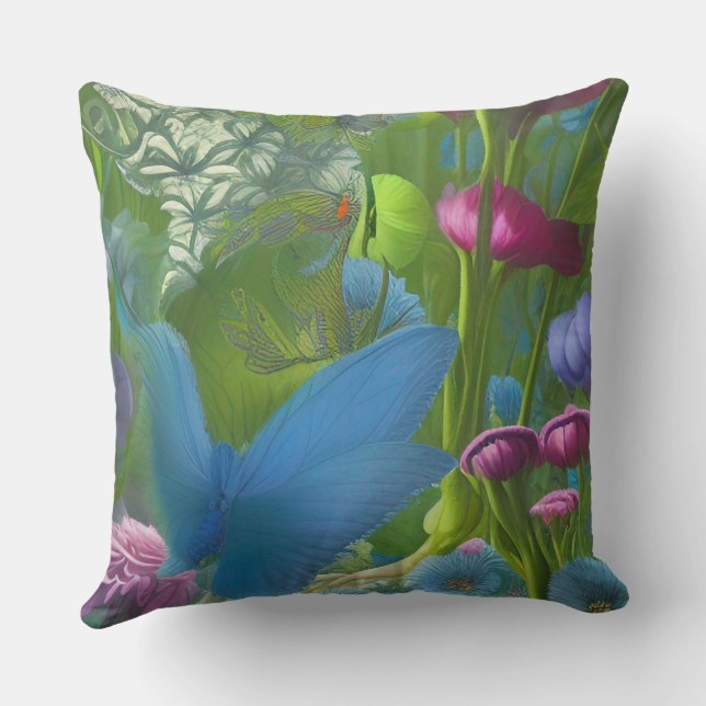 Muted pink, blue and White floral  Throw Pillow (Back)