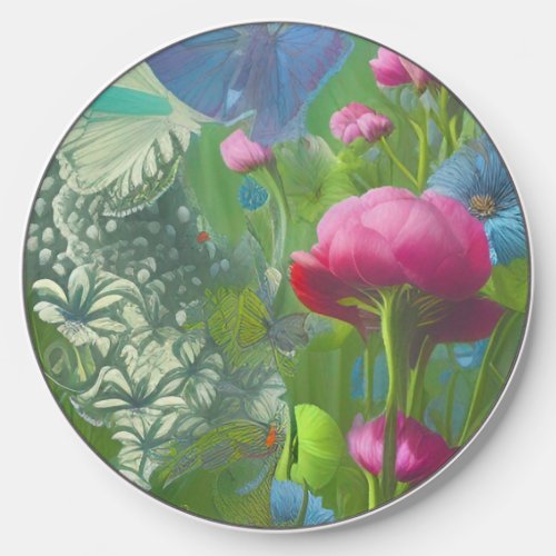 Muted pink blue and White floral   Wireless Charger