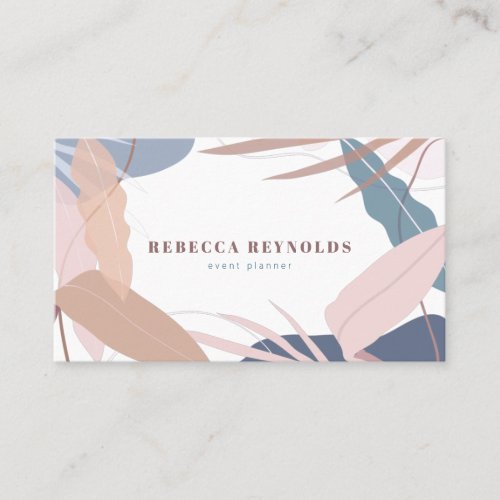 Muted Pink  Blue Tropical Leaves Modern Business Card