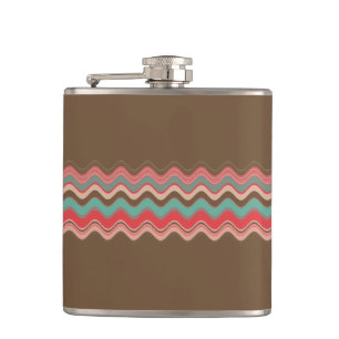 Muted Pink Blue Wavy Zigzag Pattern Flask