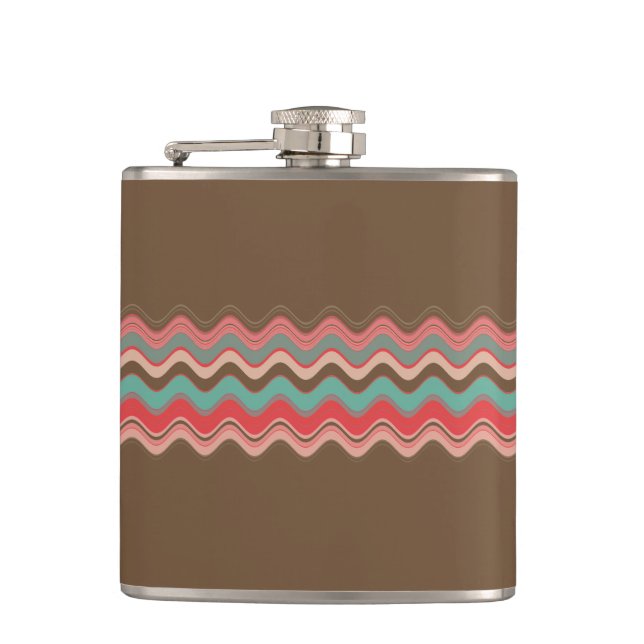 Muted Pink Blue Wavy Zigzag Pattern Flask (Front)