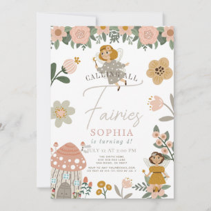 Muted Pink Floral Fairy Girl Birthday Invitation